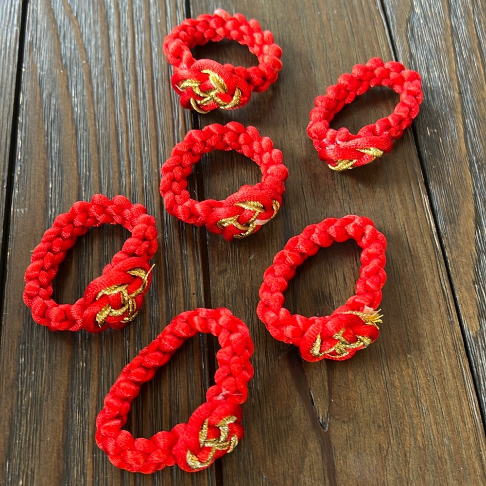 Red gold, braided napkin, chopstick holder set of six